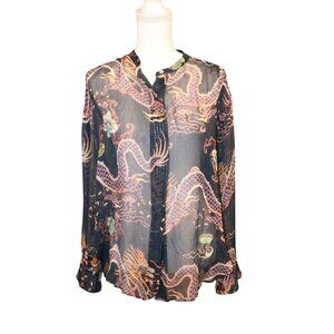 Isabel Marant Daws Multicolor Dragon Print Blouse, Size 38/Large